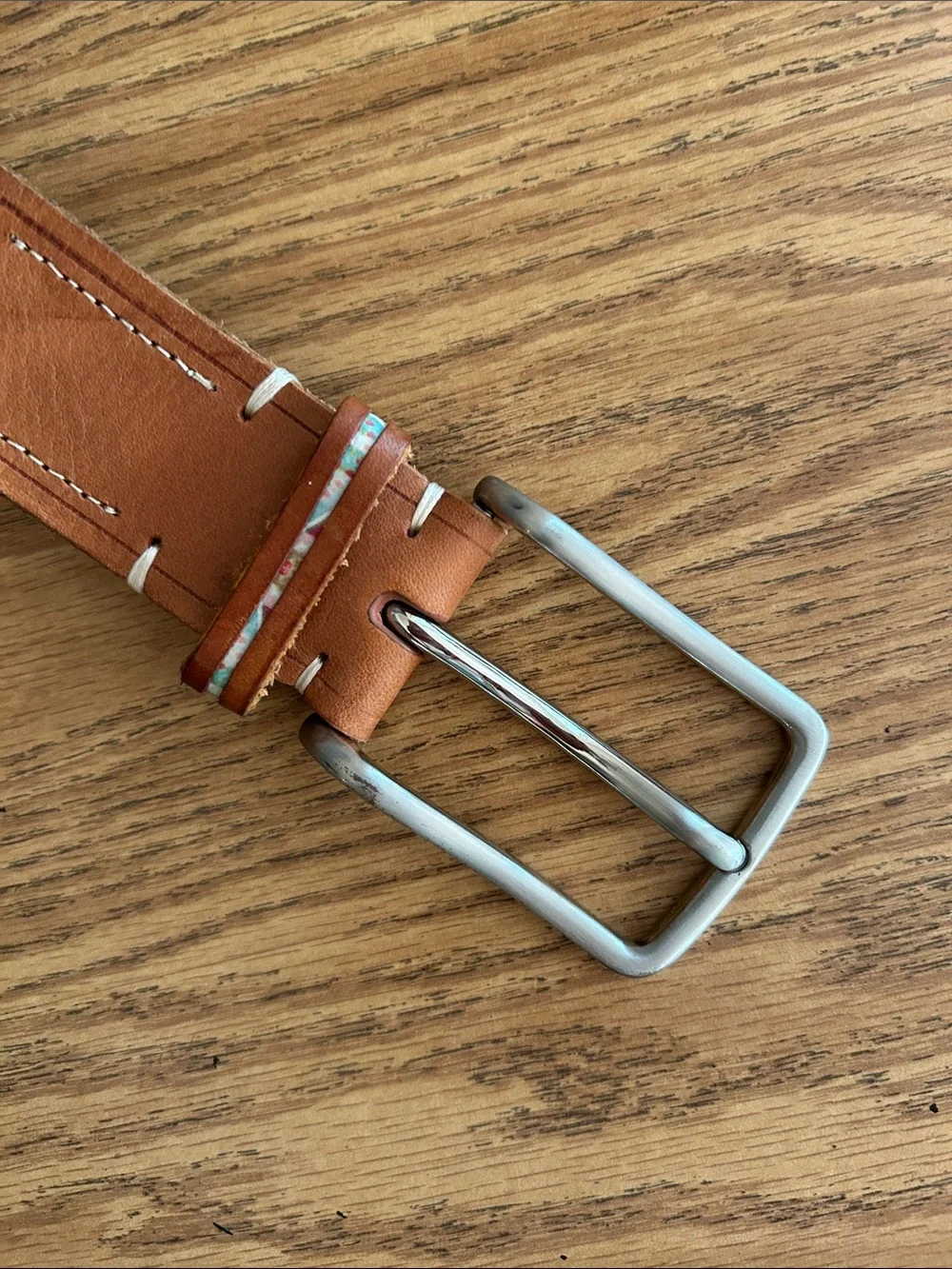 Men’s Genuine Leather Belt with Red Logo Detail